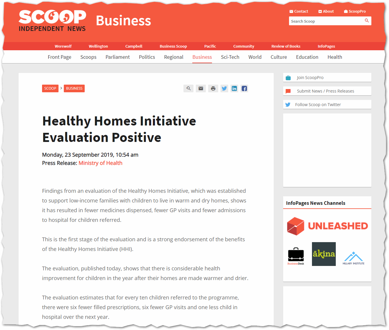 2019 September 23 Scoop: Healthy Homes Initiative Evaluation Positive
