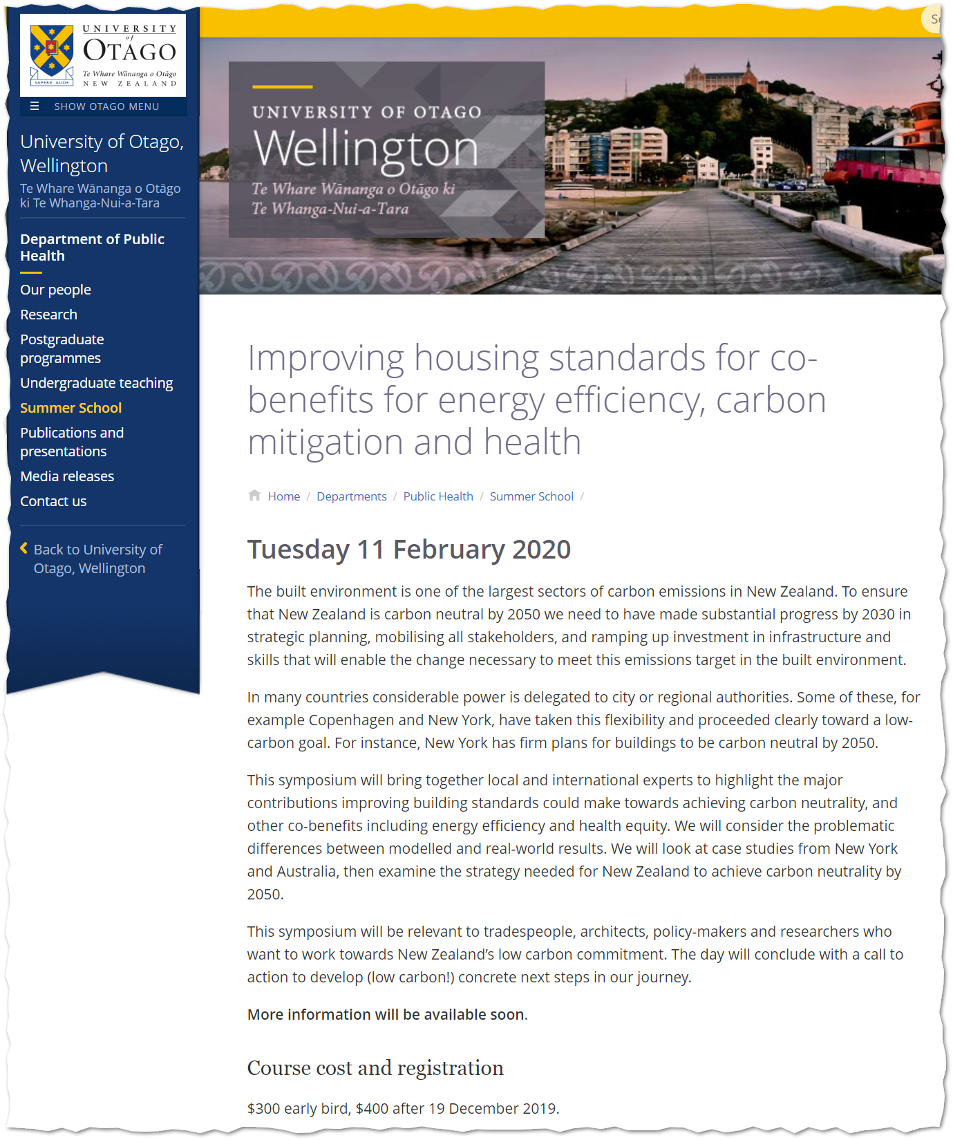 2019 November 4 University of Otago Wellington Improving Housing