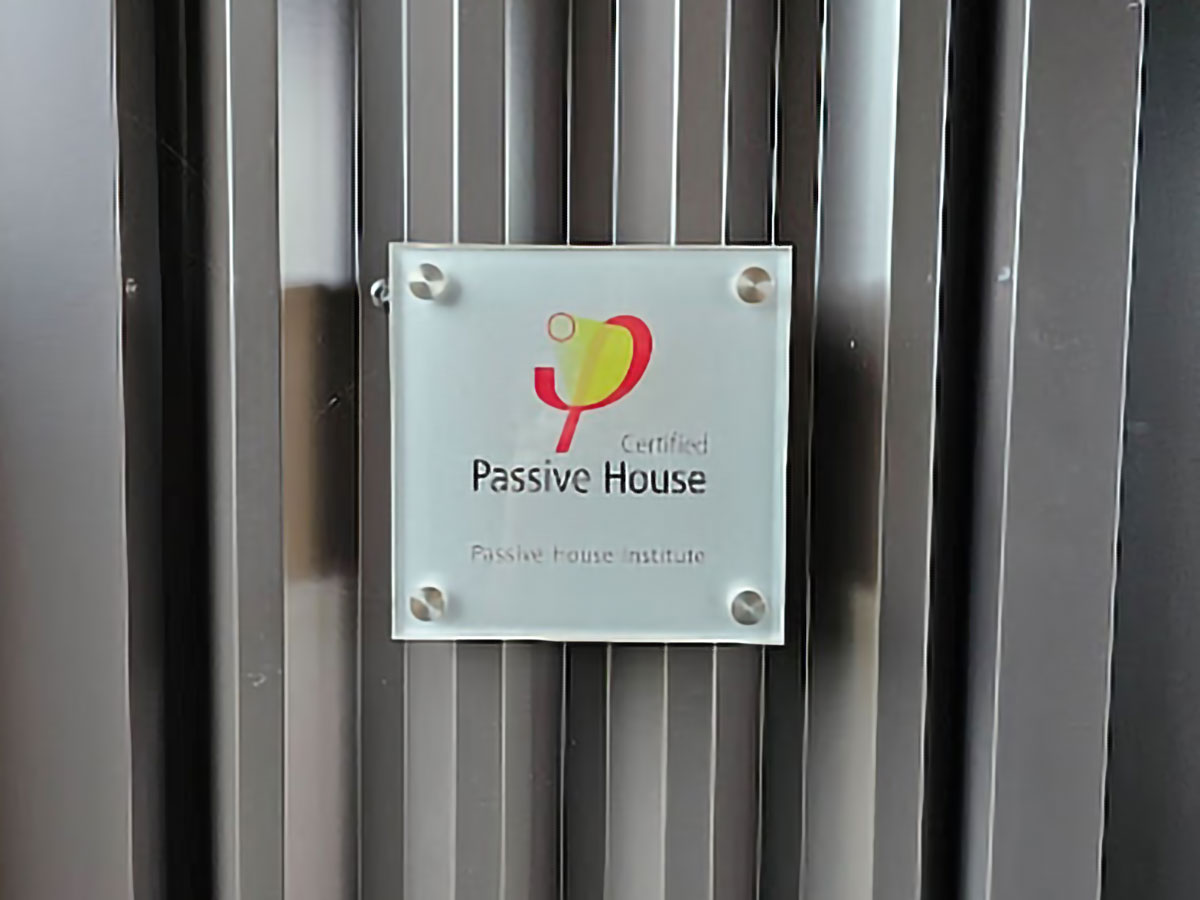 Passive House Certified plaque on wall